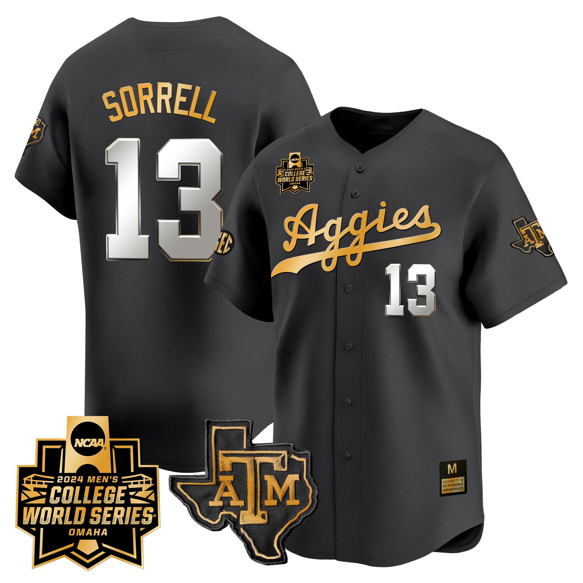 Men Texas A&M Aggies #13 Sorrell Black 2024 College World Series Vapor Premier Limited NCAA Jersey